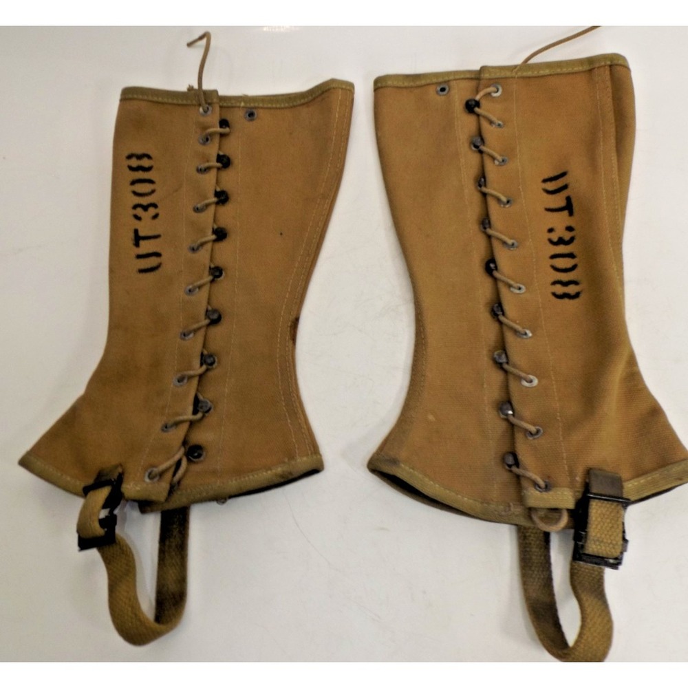 Original! WWII UT 308 Canvas lace up Leggings Size 4  Omar Fabric Co. 10/10/1942